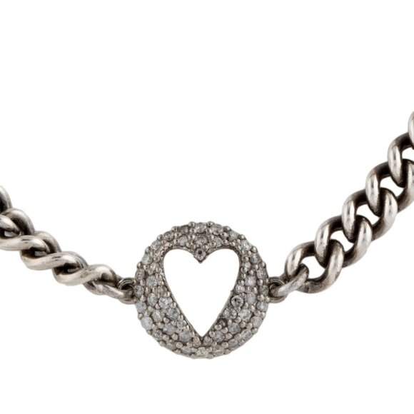 SHERYL LOWE DIAMOND 0.33 CTW STERLING SILVER OPEN HEART CHARM LINK BRACELET - Picture 4 of 9